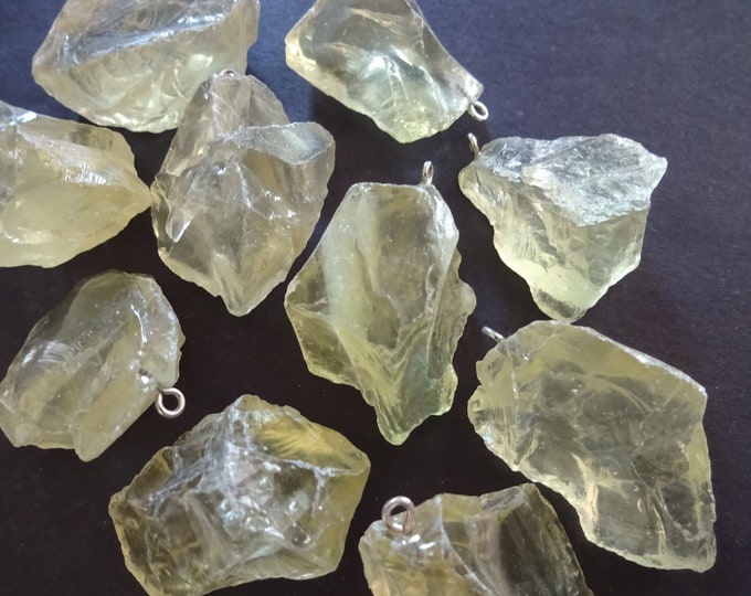 26-45mm Natural Raw Lemon Quartz Pendant With 304 Stainless Steel, Raw Quartz, Gem Charm, Gemstone Jewelry Pendant, Yellow and Silver Metal