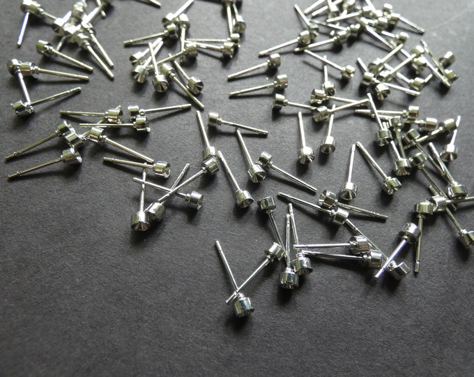 3mm Iron Stud Earring Settings, Platinum Color, Fits 3mm Round Stone, .8mm Pin, Classic Stud, Earring Making Ear Posts, Set Your Own Cabs