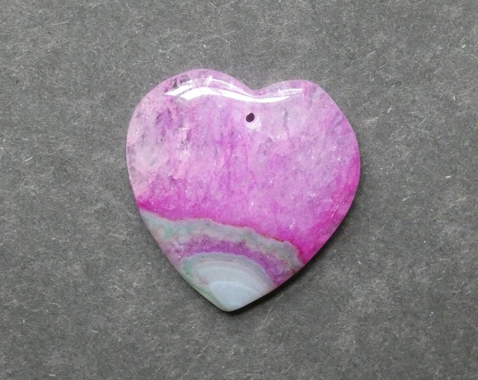 41x40mm Natural Crackle Agate Pendant, Gemstone Pendant, Pink and Green, Dyed, Heart Pendant, One of a Kind, Only One Available, Polished