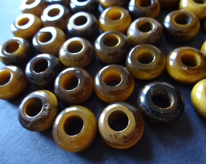 12x6mm Natural Tiger Eye Rondelle Bead, Round Stone Ring, 5mm Hole, Polished Gem, Natural Stone, Brown Crystal Ring, Tigereye Donut