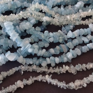 36 Inch 4-6mm Natural Aquamarine Chip Beads, About 200 Stones, Light Blue Stone, Nugget Bead, Gemstone, Semi Transparent, Nautical Bead