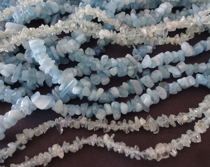 36 Inch 4-6mm Natural Aquamarine Chip Beads, About 200 Stones, Light Blue Stone, Nugget Bead, Gemstone, Semi Transparent, Nautical Bead