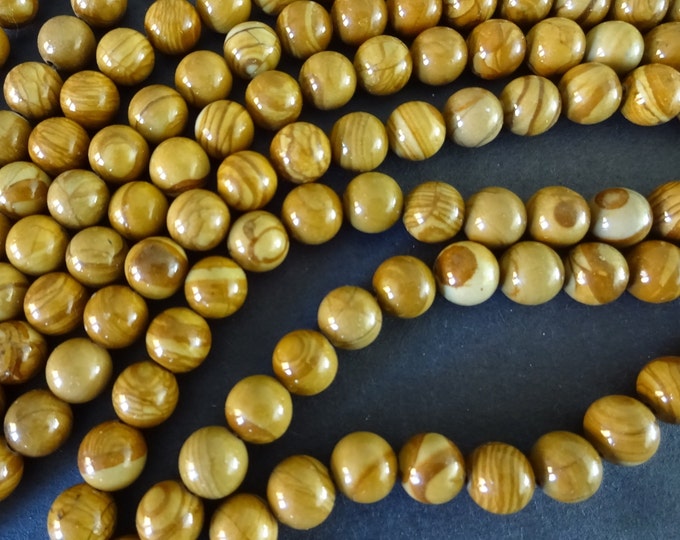 14.9 Inch 8mm Natural Wood Lace Stone Ball Bead Strand, About 47 Beads Per Strand, Neutral Stone Beads, Polished, LIMITED SUPPLY, Hot Deal!