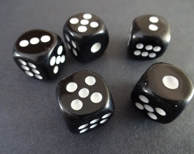 15mm Natural Obsidian Dice, 6 Sided Cube Die, Black Obsidian Dice, Natural Gemstone Crystal Dice, Classic Black & White Dice, Gaming Dice