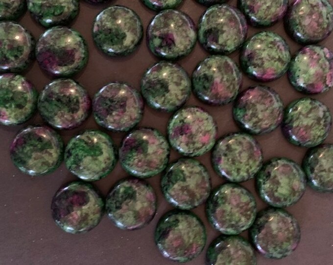 20mm Natural Ruby in Zoisite Cabochon, Round Crystal Cabochon, Polished Gem, Stone Cabochon, Natural Gemstone, Green and Purple, 20x6-7mm