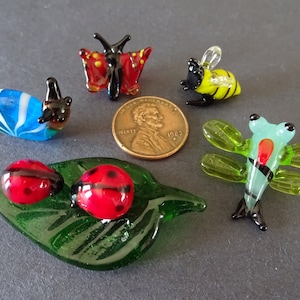 Mini Lampwork Glass Bugs, Collect All 5!,  Ladybug, Snail, Dragonfly, Bee and Butterfly Decorations, Home Decor, Small Handcrafted Bugs