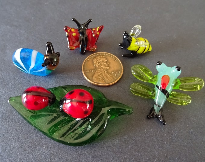 Mini Lampwork Glass Bugs, Collect All 5!,  Ladybug, Snail, Dragonfly, Bee and Butterfly Decorations, Home Decor, Small Handcrafted Bugs