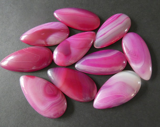 49x24mm Natural Agate Cabochon, Dyed, Teardrop Shape, Polished Gem, Pink Striped Agate, Gemstone, Natural Stone, 49x24x8mm, Large Drop