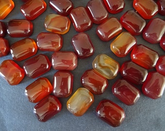 14x10mm Natural Carnelian Gemstone Cabochon, Faceted Rectangle Cabochon, Polished Gem, Red Carnelian, Natural Stone, Emerald Cut Style