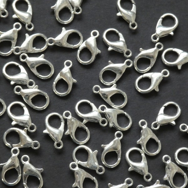 100 Pack of 14X8mm Silver Color Metal Lobster Claw Clasp, Silver Clasp, Metal Lobster Claw Clasp, Pack of Lobster Clasps, Silver Findings