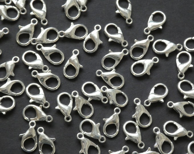 100 Pack of 14X8mm Silver Color Metal Lobster Claw Clasp, Silver Clasp, Metal Lobster Claw Clasp, Pack of Lobster Clasps, Silver Findings