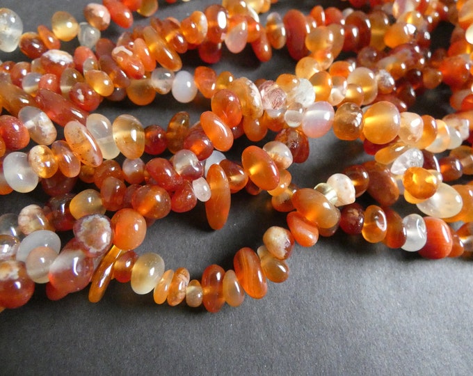 15-16 Inch 4-14mm Strand Natural Red Agate Bead Strand, Dyed, About 110 Nugget Beads, Agate Chips, Polished, Drilled Stone, Orange-Red