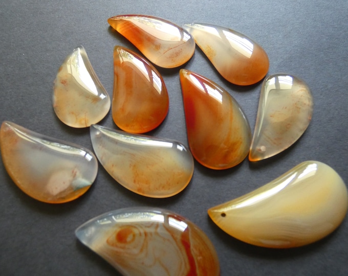 46-50mm Natural Orange Agate Pendant, Dyed, Drilled, Teardrop Gemstone Charm, Polished Gem Charm Designer Cab, Large Agate Charm