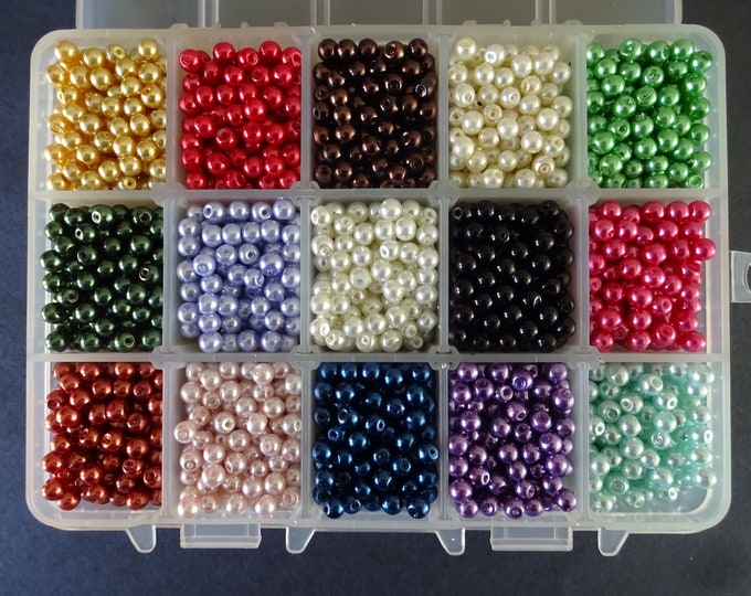 3400+ Glass Ball Beads, 4mm Pearlized Bead, 15 Colors, With Organizer, Spacer Beads, Round, Bead Kit, Jewelry Set, Faux Pearls, Rainbow