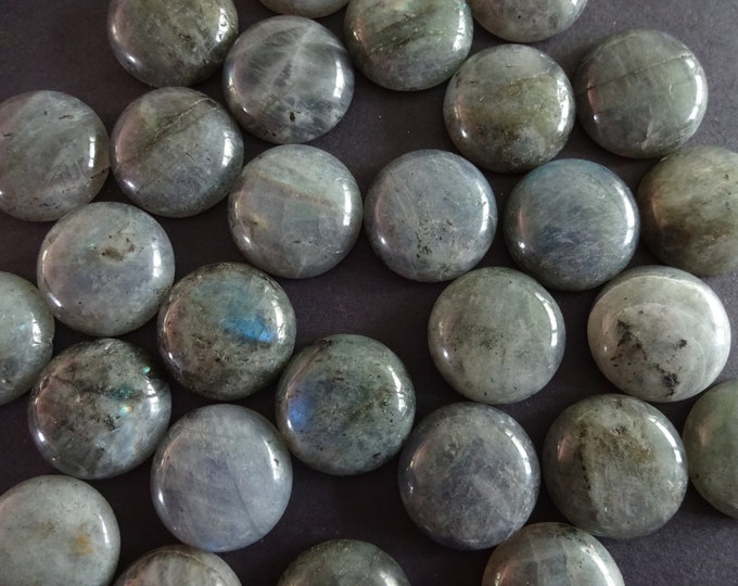 20mm Natural Labradorite Dome Cabochon, Half Round Gemstone, Polished Gem, Mixed Color Gem, Unique Stone, Translucent Gray With Blue