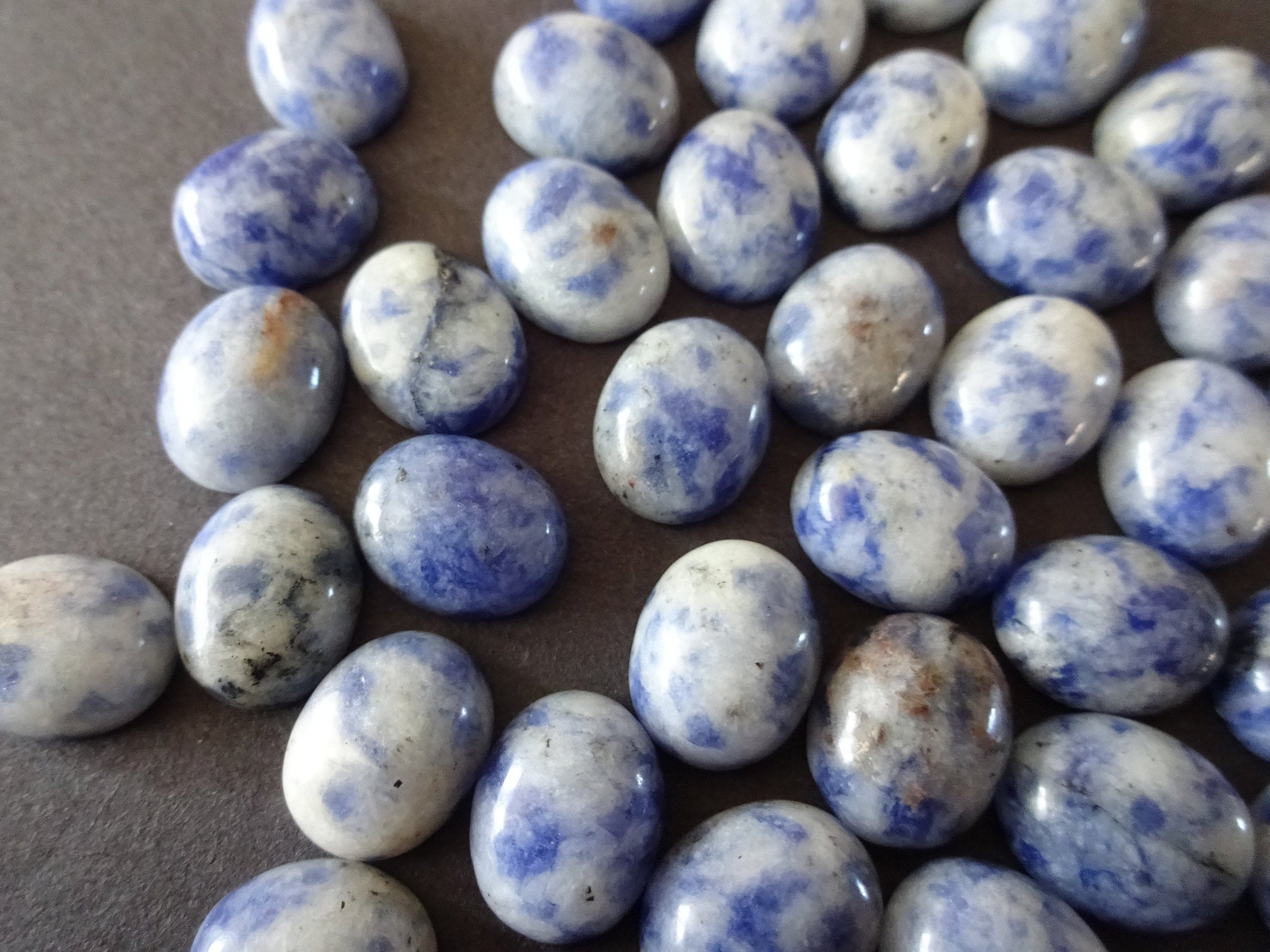 10x8mm Natural Blue Spot Stone Cabochon, Oval Cabochon, Polished Stone