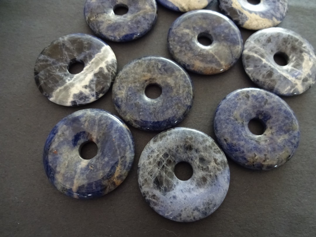 thumbnail image 2 of Sodalite Blue Donut Pendant 40mm With Cotton Ribbon - Gemstone Jewellery 2 of 6