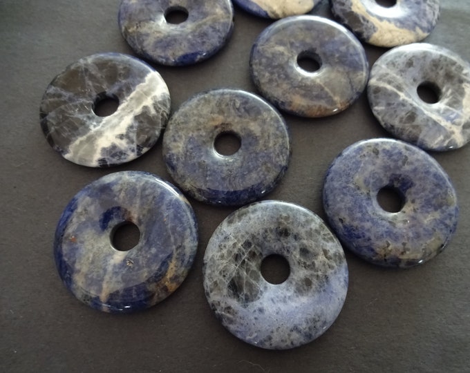 40x10mm Natural Sodalite Pendant, Donuts, Navy Blue & White, Polished Gem, Natural Gemstone Component, Round Sodalite, Wire Wrapping Stone