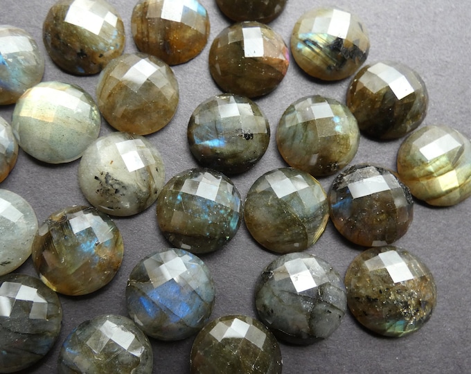 15.5mm Natural Labradorite Faceted Cabochon, Round Dome Gemstone, Polished Gem, Gray Gemstone, Mixed Color Gem, Unique Stone, Translucent