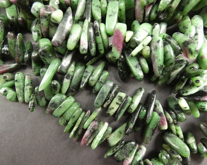 15 Inch 5-22mm Natural Ruby In Zoisite Bead Strand, About 100 Beads, Green & Purple Mineral, Gemstone Nuggets, Rock Bead, Polished, Drilled