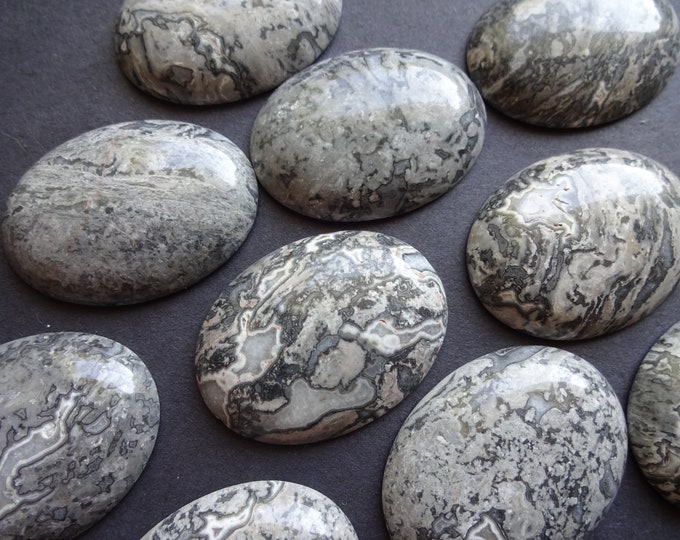 40x30mm Natural Black Silk Stone Cabochon, Large Gemstone Cabochon, Gray Swirl Pattern, Polished Gemstone Cab, Silk Stone Crystal