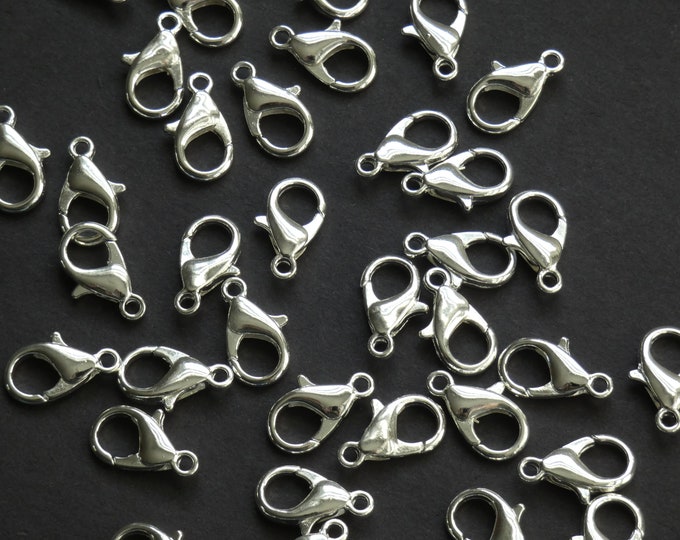 38 PACK of 14mm Silver Zinc Lobster Claw Clasp, Silver Metal Lobster Clasp, Large Pendant Clasp, Silver Lobster Claw Clasp, Pack of Clasps