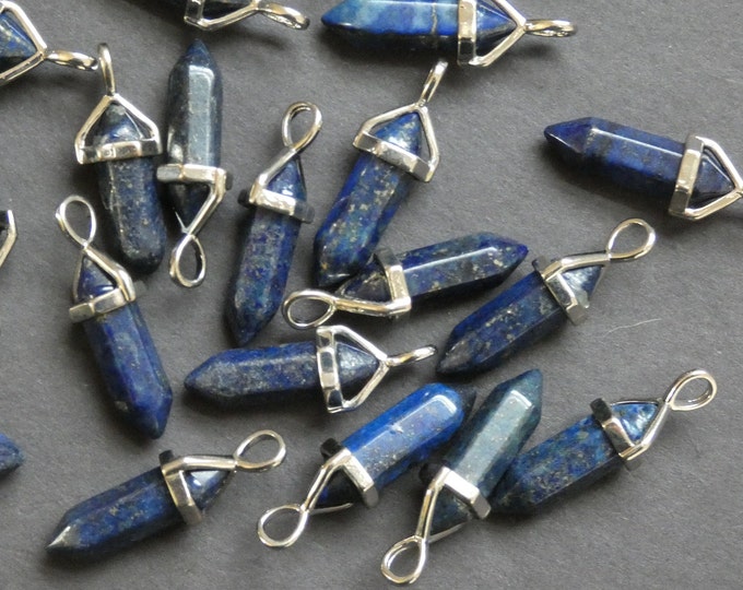 29-31mm Natural Sodalite Pendant With Brass Loop, Faceted, Bullet Shaped, Polished Gem, Jewelry Pendant, Blue Marbled Stone & Silver Metal