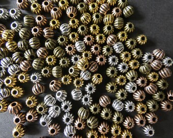100 Pack 7mm Round Alloy Metal Beads, 5 Color Mixed Lot Variety, 1mm Holes, European Style Beads, Metal Spacers, Embellished Round, Metallic