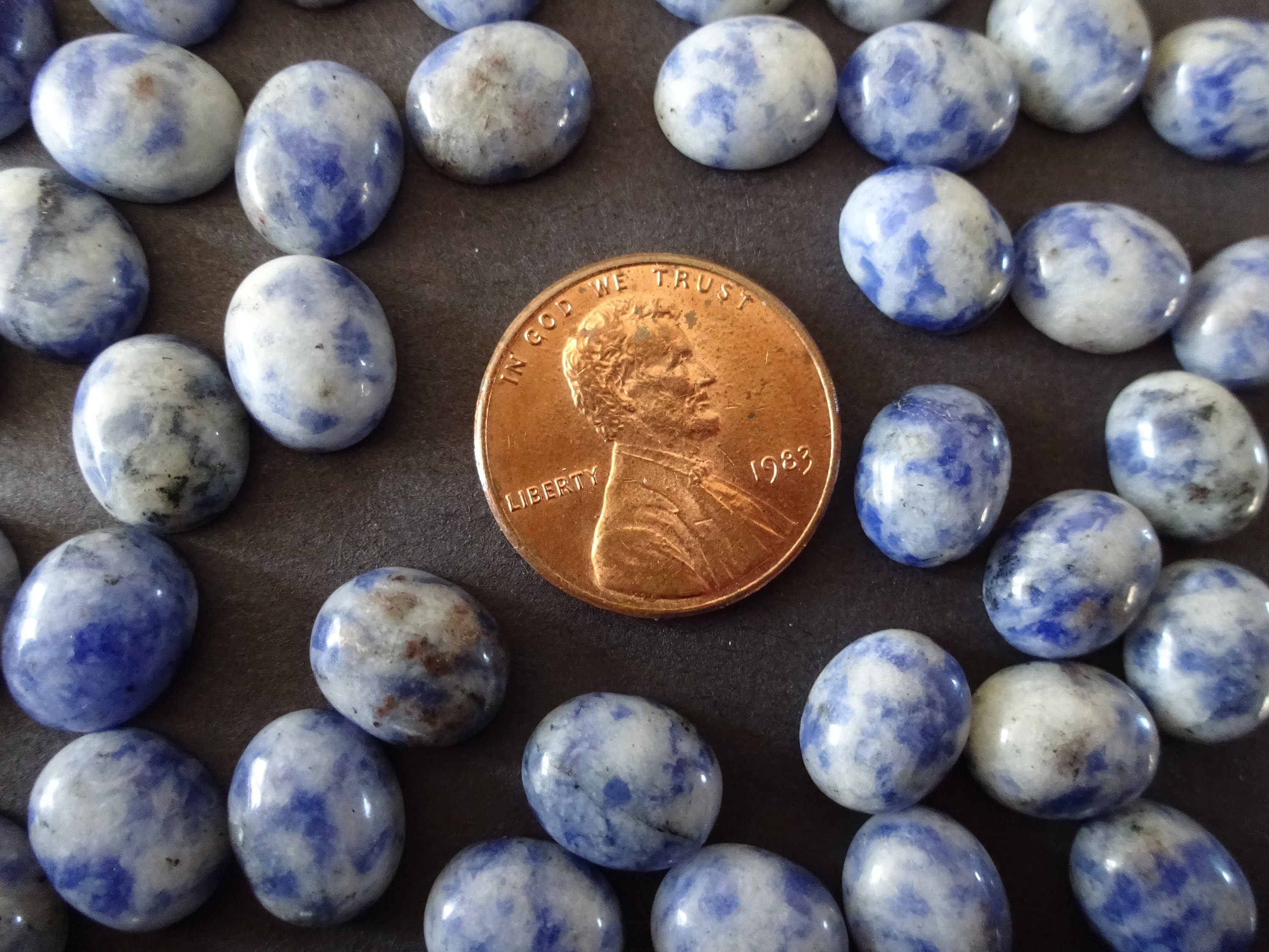 10x8mm Natural Blue Spot Stone Cabochon, Oval Cabochon, Polished Stone ...