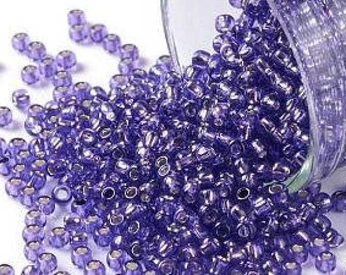 11/0 Toho Seed Beads, Silver-Lined Transparent Purple (2224), 10 grams, About 1110 Round Seed Beads, 2.2mm w/ .8mm Hole, Silver-Lined Finish