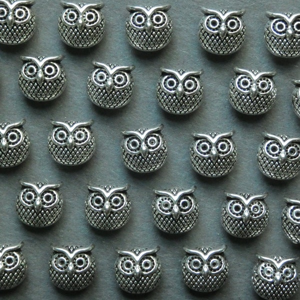 20 PACK 11x11mm Metal Owl Bead, Tibetan Style, Antique Silver Color, Animal Bead, Metal Spacer, Nature Metal Bead, Charms, Embellished Birds