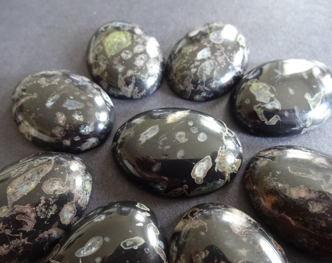 30x22x7mm Natural Plum Blossom Jade Gemstone Cabochon, Oval Cabochon, Polished Gem, Natural Stone, Jade Stone, Black and Purple Jade, Gems