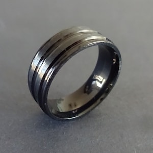 Stainless Steel Matte Black Band, 8mm Lined Black Ring, Size 6-13, Handcrafted Steel Ring, Unisex Ring, Wedding and Engagement Ring