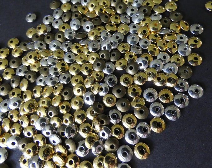 100 PACK OF 6x2mm Flat Round Beads, Metal Spacers, 5 Colors, Mixed Lot, Basic Round Beads, 1.5mm Hole, 2mm Thick, Donut Beads, Minimalist