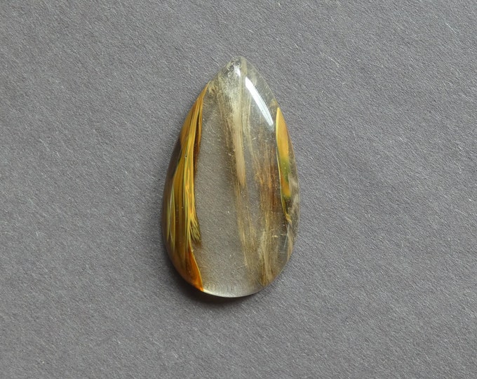 48x27x8mm Tigerskin Glass Cabochon, Large Teardrop, Brown and Clear, One of a Kind, Only One Available, Glass Cabochon, Jewelry Making Cab