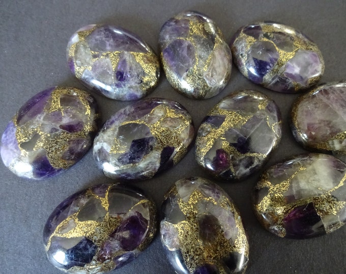 30x22mm Natural Gold Lined Amethyst Cabochon, Oval Cabochon, Polished Stone, Stone Cabochon, Natural Gemstone, Mineral, Purple and Gold