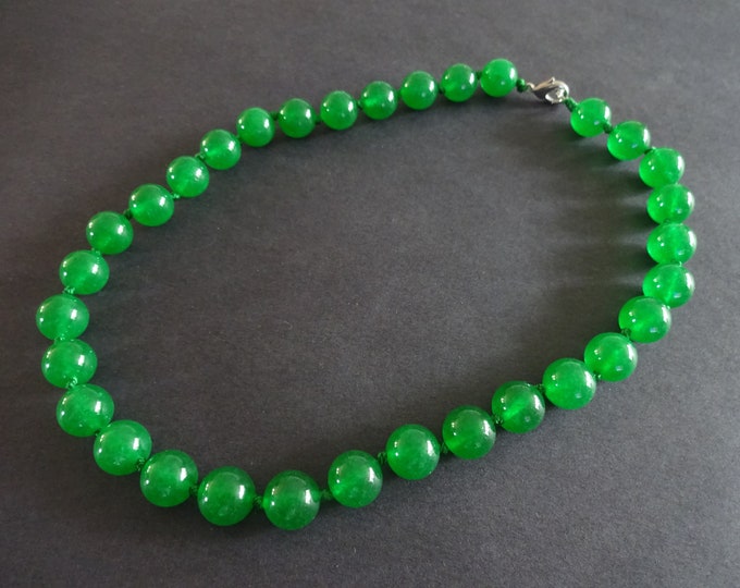 Natural Malaysia Jade Bead Necklace, 18 Inch Long, Large Ball Beads, Green Gemstone, With Lobster Claw Clasp, Green Jade Gemstone