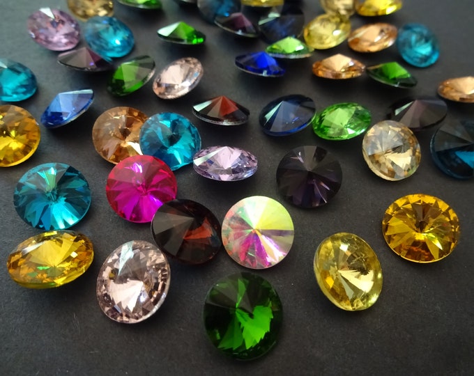 PACK OF 12x6mm Rivoli Rhinestone Glass Cabochons, Faceted Cabs, Pointed Backs, Mixed Colors, Glass Round Rhinestone Cabochons, Mixed Lot