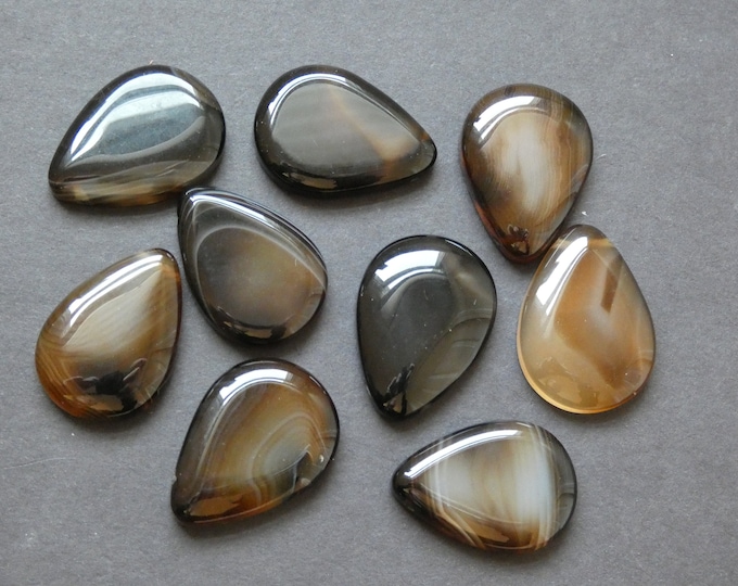 27-29mm Natural Striped Agate Side Drilled Cabochon, Dyed, Black Agate Teardrop, Polished Stone, Natural Gemstone, Black & White, 1mm Hole