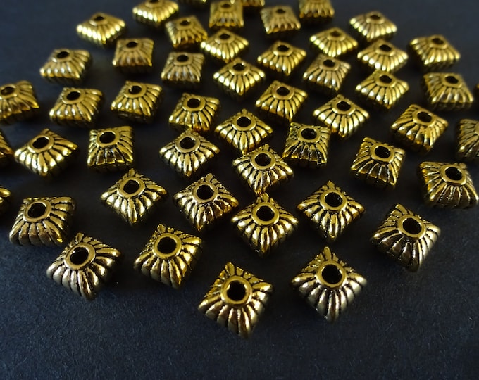 50 Pack 7mm Square Tibetan Style Bead, Square Metal Bead, Metal Spacer, Golden Spacer Beads, Golden Metal Beads, Square Spacer Bead, Spacers