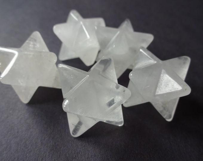 28mm Natural Quartz Merkaba Star, No Hole, Beautiful Polished Gem, Clear Quartz Crystal, Pointed Star, Power Stone