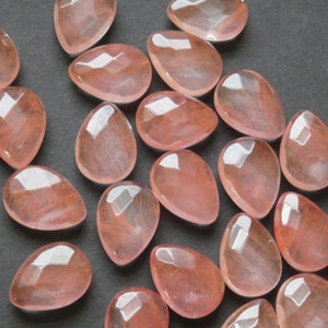 18x13mm Watermelon Glass Cabochon, Faceted Teardrop Cabochon, Polished Gem, Pink Natural Gemstone, Polished, Pink Glass Cabochon, Undrilled