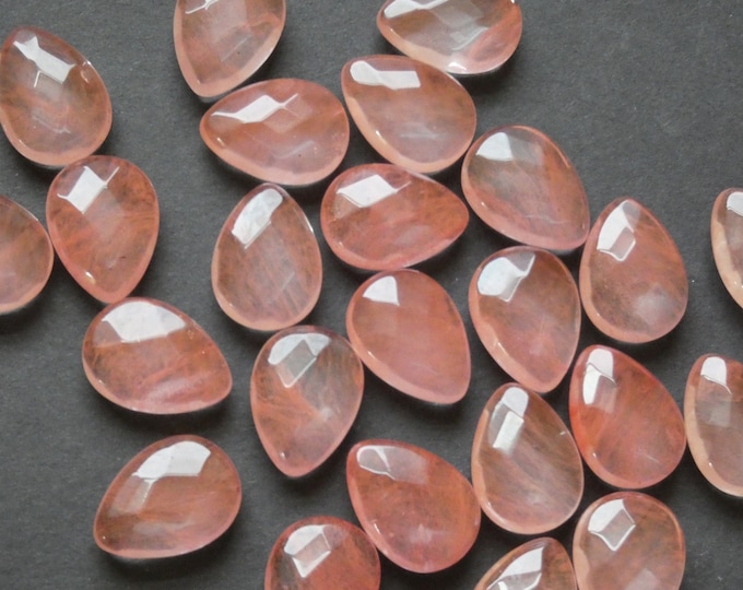 18x13mm Watermelon Glass Cabochon, Faceted Teardrop Cabochon, Polished Gem, Pink Natural Gemstone, Polished, Pink Glass Cabochon, Undrilled