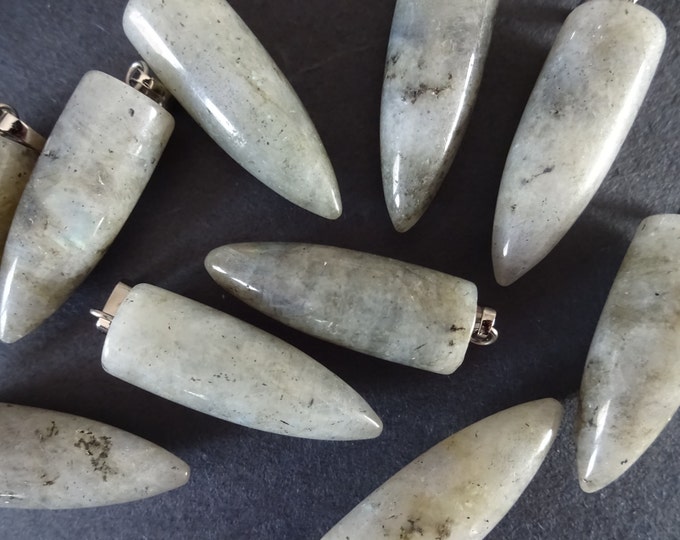 32-35mm Natural Labradorite Pendant With Brass, Labradorite Bullet, Bullet Pendant, Platinum, Bullet Shaped, Gemstone Jewelry Pendant