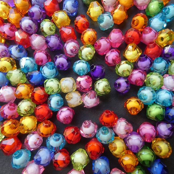 200 Pack 8mm Transparent Bicone Acrylic Beads, 8x8mm, Mixed Color, Rainbow Bead, Transparent Bead, Colorful, Faceted Bicones,  2mm Hole