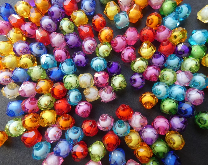 200 Pack 8mm Transparent Bicone Acrylic Beads, 8x8mm, Mixed Color, Rainbow Bead, Transparent Bead, Colorful, Faceted Bicones,  2mm Hole