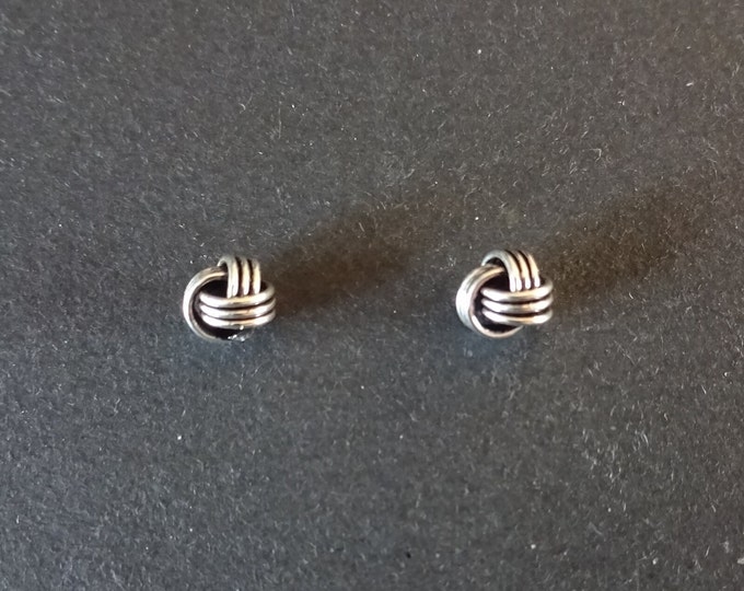 Sterling Silver Knotted Ball Stud Earrings, Hypoallergenic, 16x5mm Ball Studs, Set Of Earrings, Antiqued Silver Studs, Minimalist Post Stud