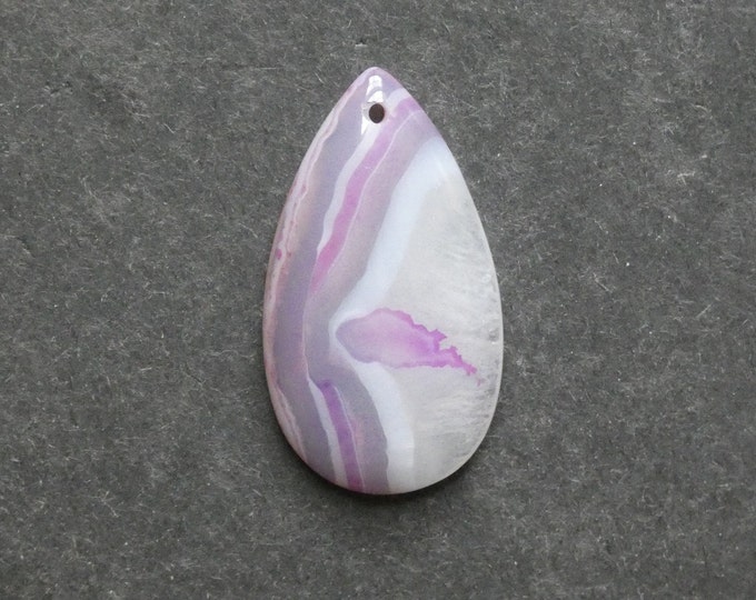 45x25mm Natural Agate Pendant, Gemstone Pendant, One of a Kind, Large Teardrop, Pink & White, Dyed, Only One Available, Unique Agate Stone
