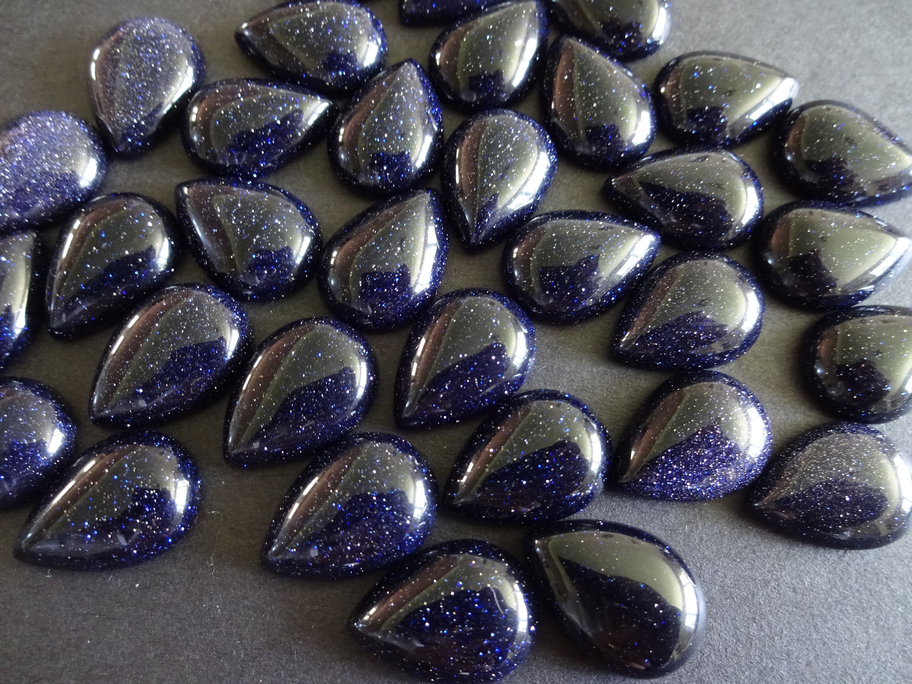18x13mm Blue Goldstone Cabochon, Synthetic Teardrop Gemstone Cabochon