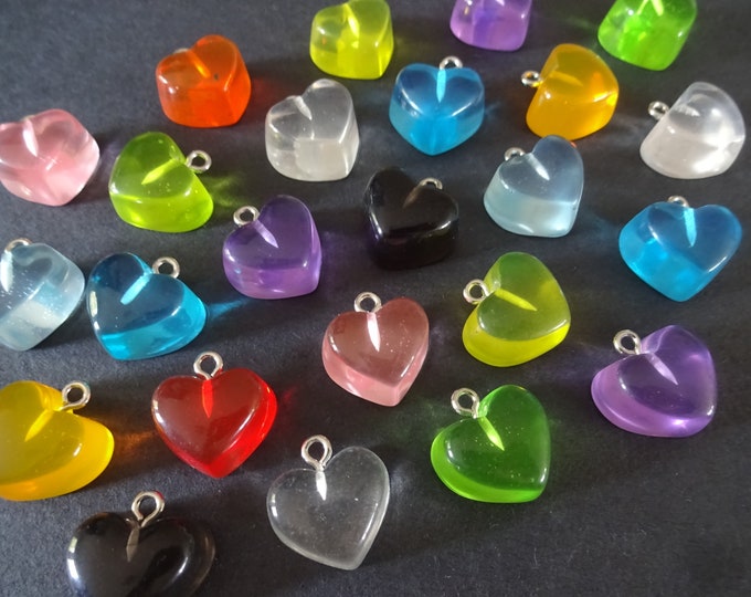 20 PACK 16.5x17mm Resin Heart Charms With Iron Loops, Mixed Colorful Heart Pendants, Transparent Valentine's Day Charms, Lightweight